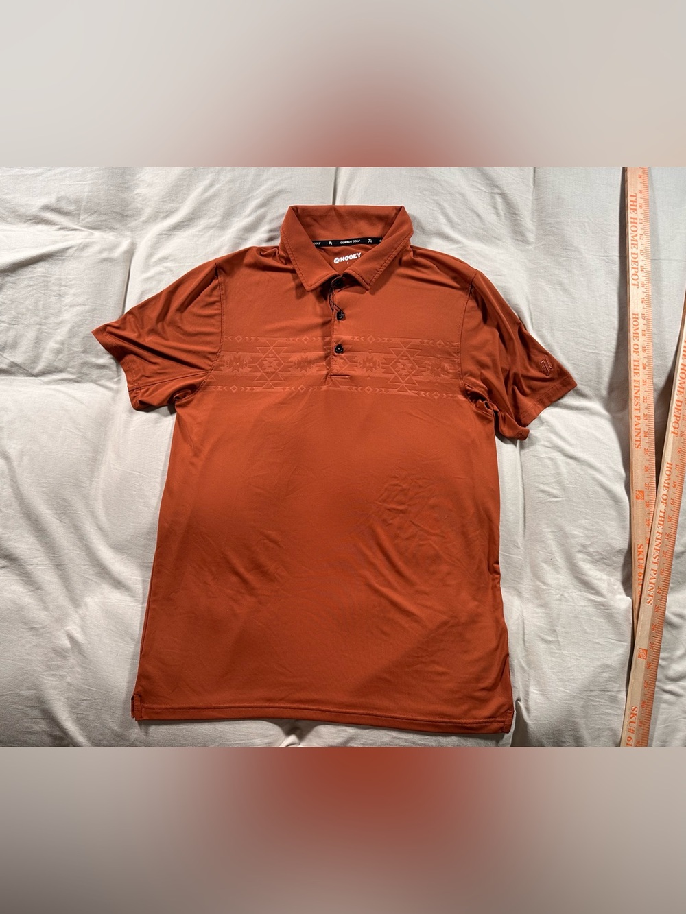 HOOEY Burnt Orange Copper Western Embossed Short Sleeve Polo Small Golf Shirt